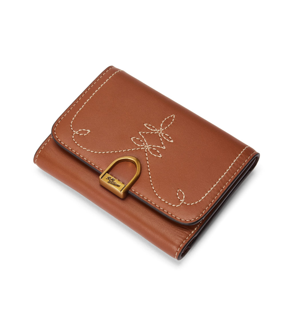 R.M.Williams - Eden Stitched Mini Wallet - Tan featuring stirrup-inspired hardware and intricate stitching.