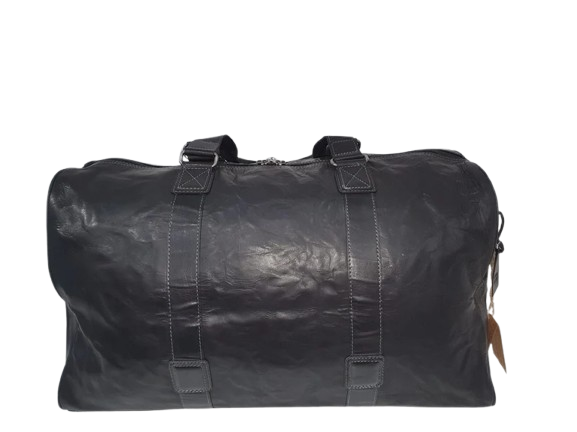 Oran Leather - Cairo Travel Bag - Brown | Brandy | Black, stylish black travel bag with adjustable strap and double handles.
