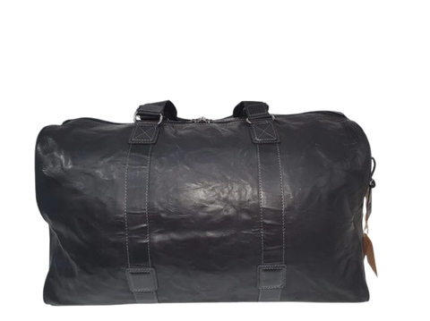 Oran Leather - Cairo Travel Bag - Brown | Brandy | Black, stylish black travel bag with adjustable strap and double handles.