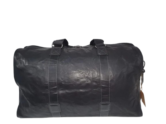 Oran Leather - Cairo Travel Bag - Brown | Brandy | Black, stylish black travel bag with adjustable strap and double handles.