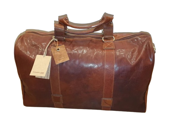 Oran Leather - Cairo Travel Bag - Brown | Brandy | Black, spacious leather travel bag with double handles and adjustable strap.