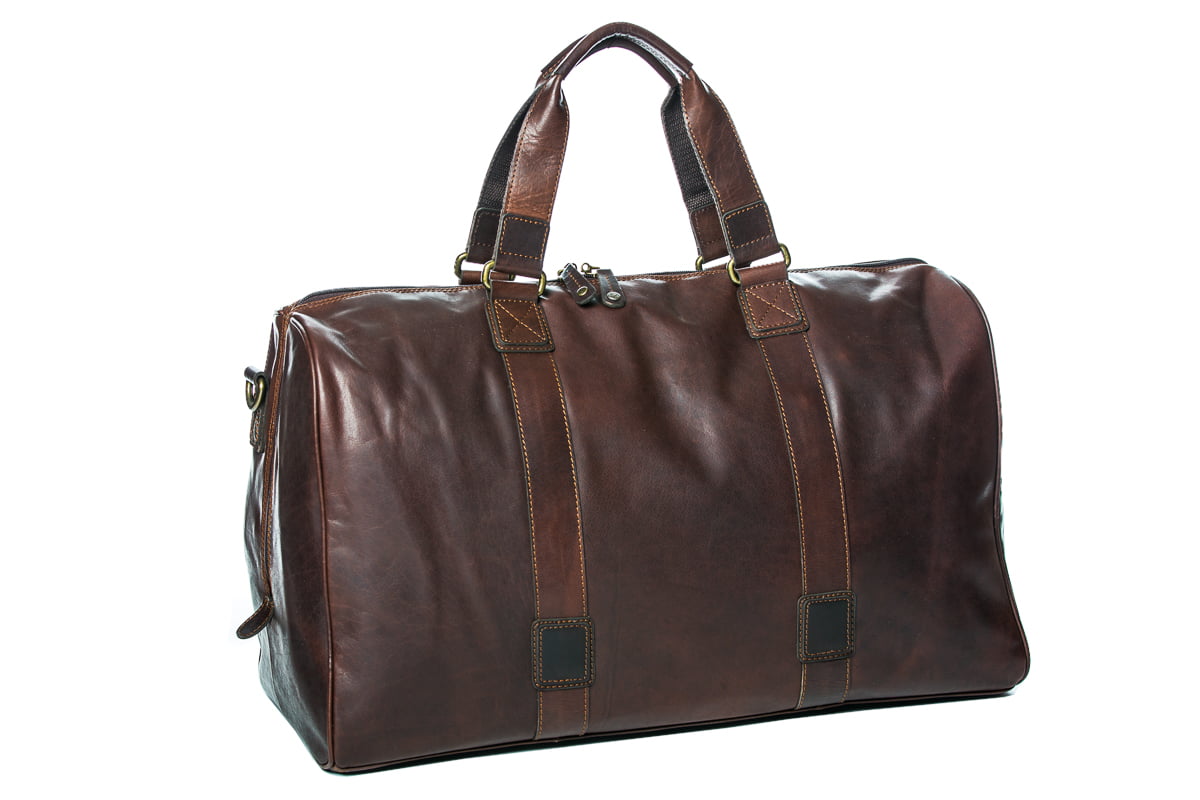 Oran Leather - Cairo Travel Bag - Brown | Brandy | Black in rich brown leather with double handles and detachable strap.