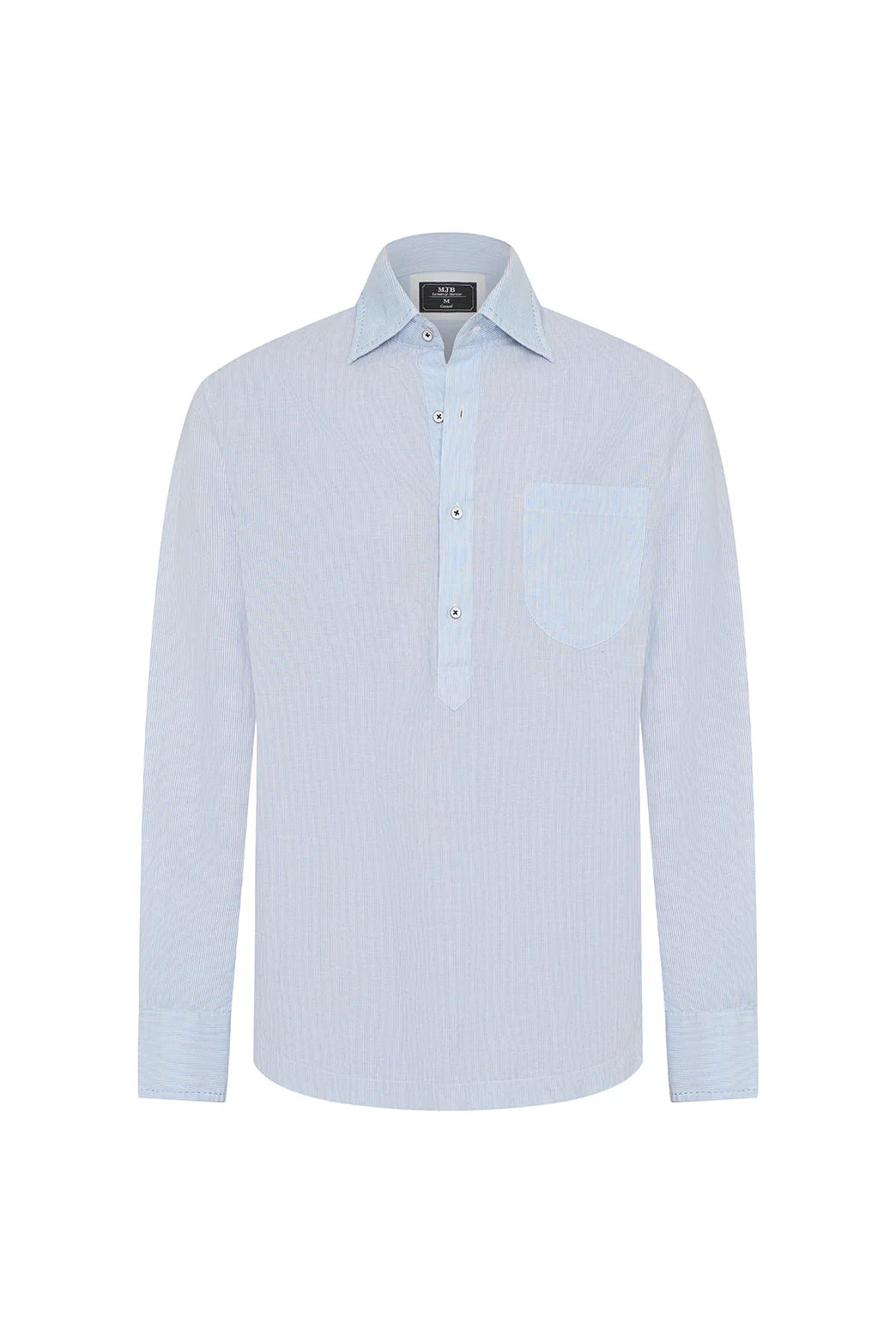 M.J. Bale - Caloundra Shirt - Micro Stripe - Sky - MULTIBUY, classic collar with removable stays and half-placket design.