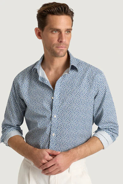 M.J. Bale - Carretera Printed Shirt - Denim/White