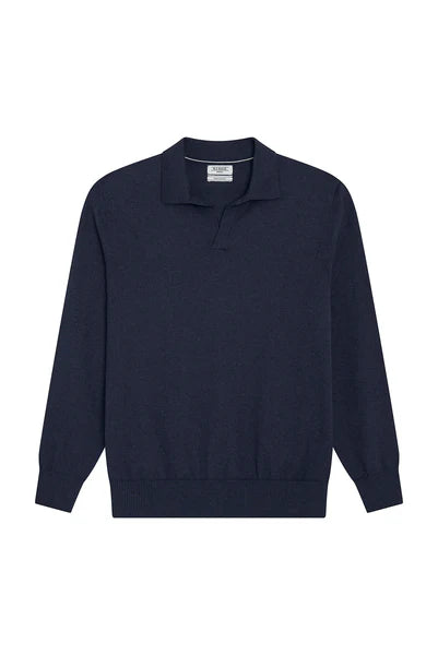 M.J. Bale - Long Sleeve Polo Jumper - Cotton/Cashmere - Navy Melange