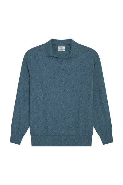 M.J. Bale - Long Sleeve Polo Jumper - Cotton/Cashmere - Sage Melange