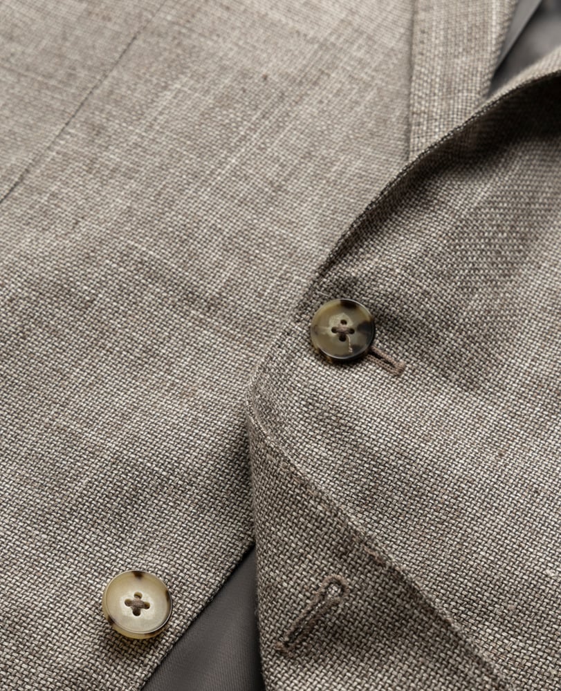 Rodd & Gunn - Cascades Jacket - Mink close-up featuring textured hopsack weave and buttons.