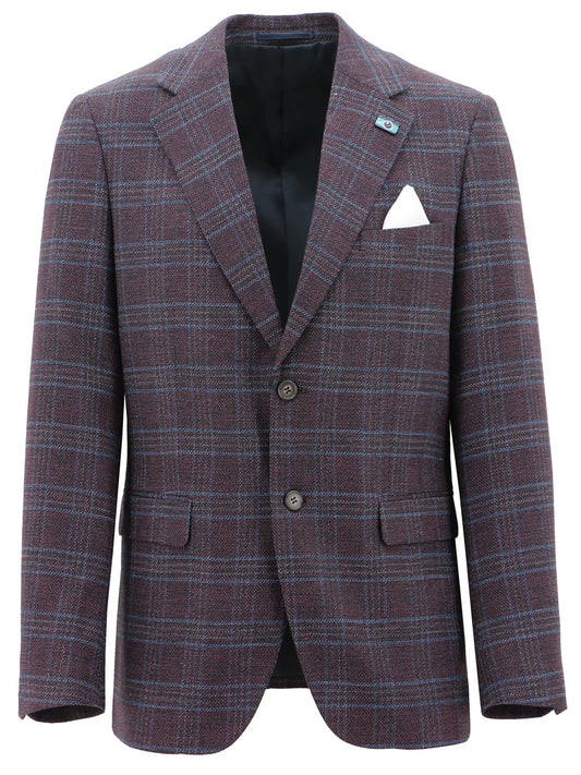 Christian Brookes - Turin Check Sportscoat - Burgundy displayed front view with refined check pattern and tailored design.