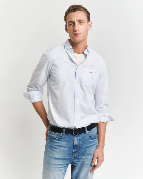 GANT - Classic Poplin Shirt - Stripe - Light Blue