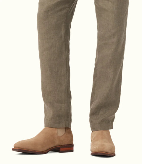 R.M.Williams - Comfort Craftsman - Suede - Raw Edge - Wood Ash - H Fit worn with casual linen pants.