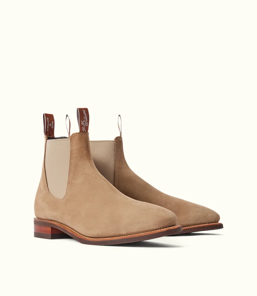 R.M.Williams - Comfort Craftsman - Suede - Raw Edge - Wood Ash - H Fit Chelsea boots in premium water-resistant suede.