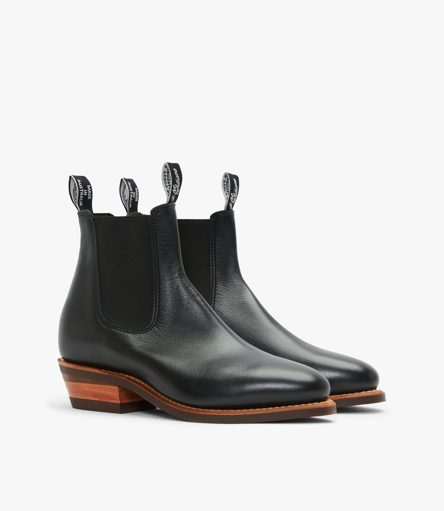 R.M.Williams - Comfort Lady Yearling - Raw Edge - Black handcrafted chelsea boots with elegant block heel.