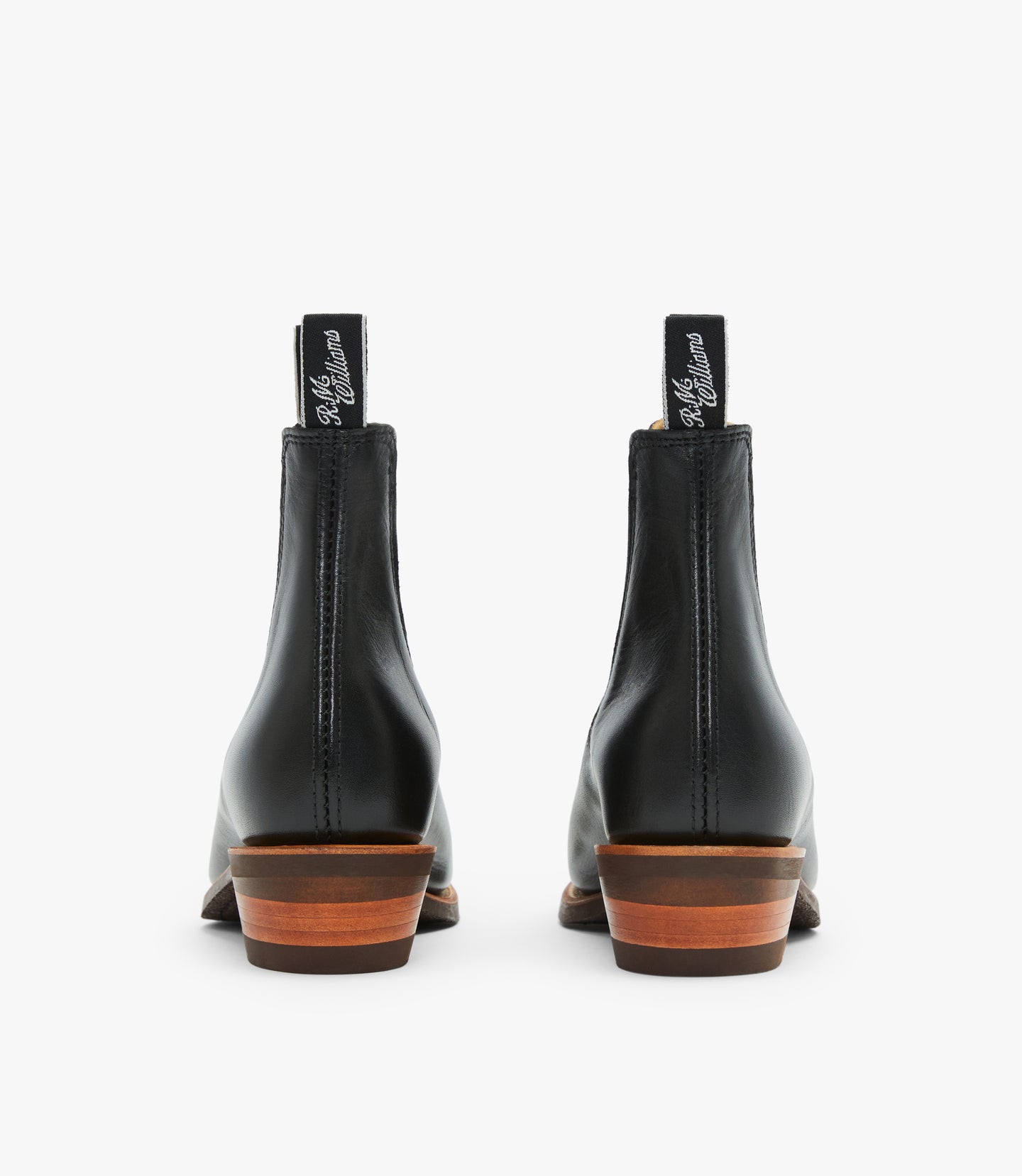 R.M.Williams - Comfort Lady Yearling - Raw Edge - Black boot rear view showcasing elegant design and block heel.