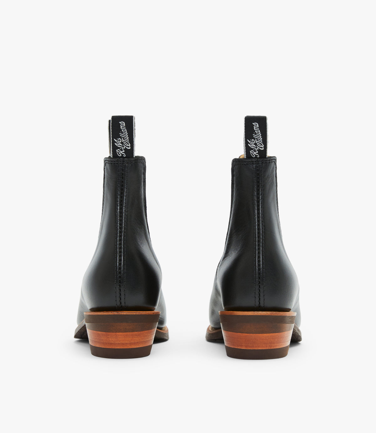 R.M.Williams - Comfort Lady Yearling - Raw Edge - Black boot rear view showcasing elegant design and block heel.