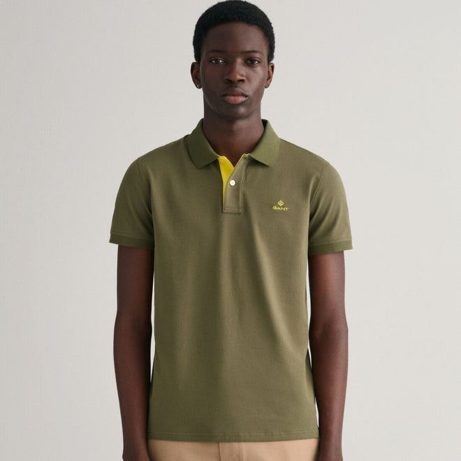 Gant - Contrast Collar Pique Polo - Racing Green