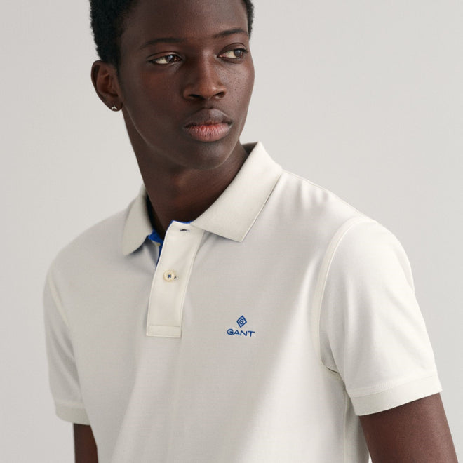 Gant - Contrast Collar Pique Polo - Eggshell white