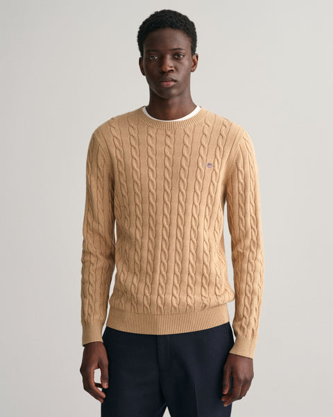 GANT - Cotton Cable Knit Crew Neck Jumper - Khaki