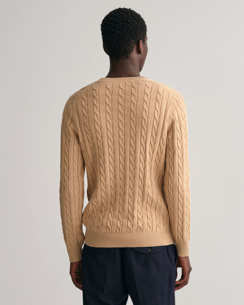 GANT - Cotton Cable Knit Crew Neck Jumper - Khaki