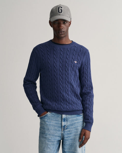 GANT - Cotton Cable Knit Crew Neck Sweater - Marine Melange