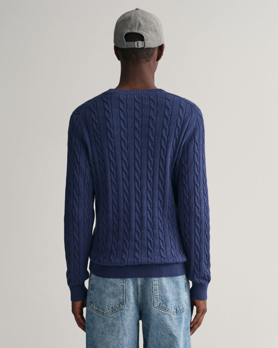 GANT - Cotton Cable Knit Crew Neck Sweater - Marine Melange
