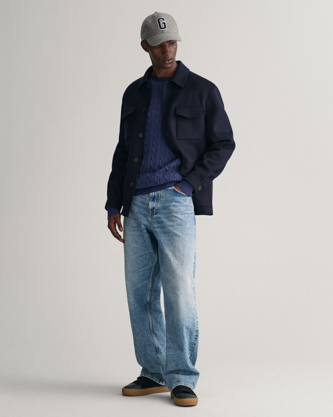 GANT - Cotton Cable Knit Crew Neck Sweater - Marine Melange