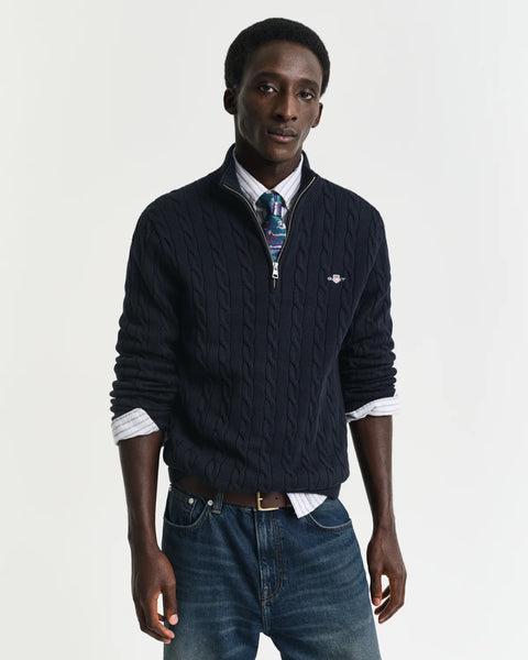 GANT - Cotton Cable Knit Half Zip Jumper - Evening Blue