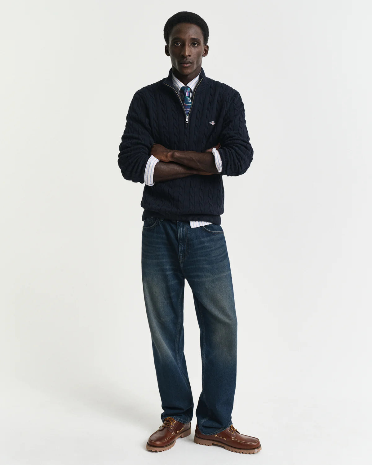 GANT - Cotton Cable Knit Half Zip Jumper - Evening Blue