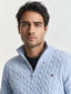 GANT - Cotton Cable Knit Half Zip Jumper - Ice Blue Melange