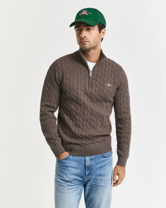 GANT - Cotton Cable Knit Half Zip Jumper - Seawood Melange