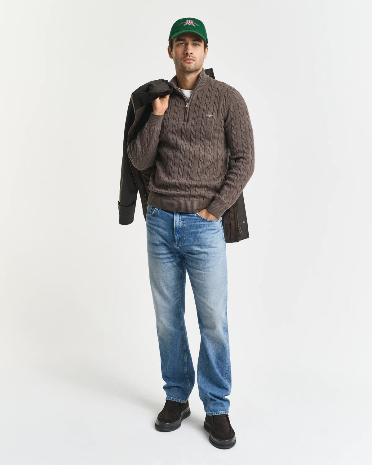 GANT - Cotton Cable Knit Half Zip Jumper - Seawood Melange