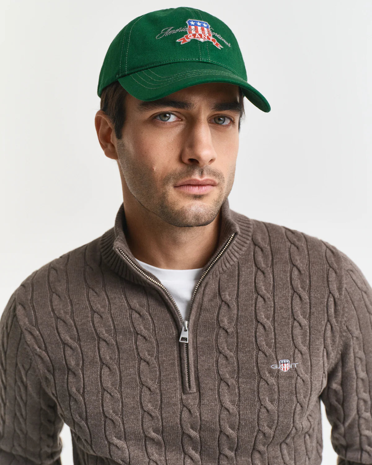 GANT - Cotton Cable Knit Half Zip Jumper - Seawood Melange