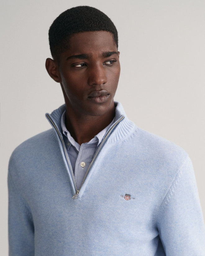 GANT - Cotton half Zip Pullover - Light Blue Melange