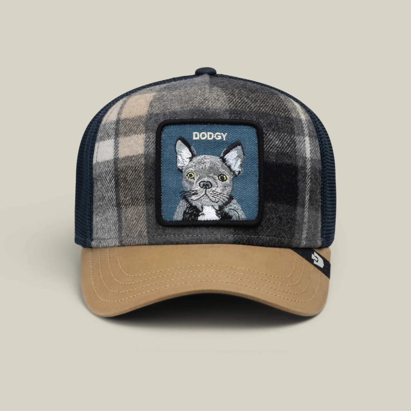 Goorin - Animal Trucker Cap - Dodgy Brit Frenchie - Plaid & Tan