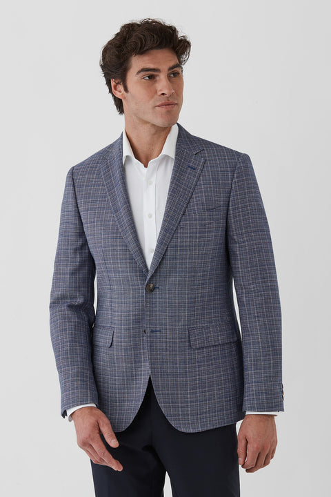 Dom Bagnato - Wool/Linen Blend Sportscoat - Blue worn by a model, showcasing a modern tailored fit.
