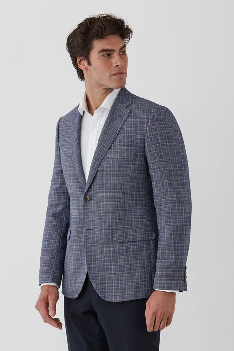 Dom Bagnato - Wool/Linen Blend Sportscoat - Blue worn by a model, showcasing its tailored-fit and stylish design.