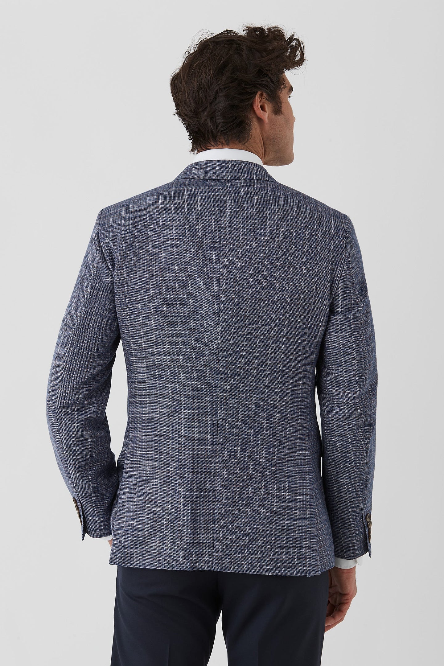 Dom Bagnato - Wool/Linen Blend Sportscoat - Blue, showcasing back view and lightweight texture.