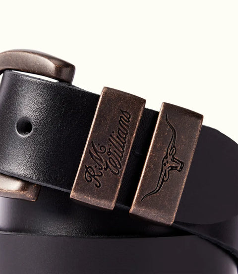 R.M.Williams - Drover Belt - Dark Bronze Hardware - Black