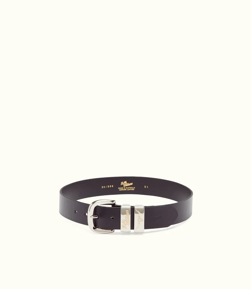 R.M.Williams -Drover Belt - Polished Nickel Buckle - Black