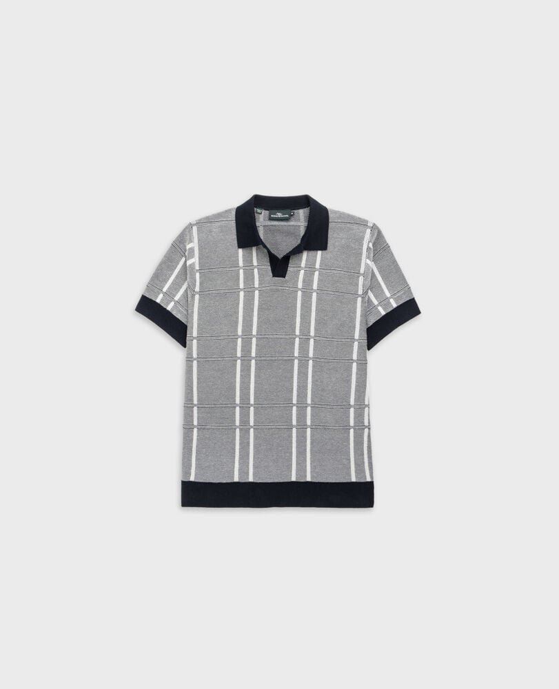 Rodd & Gunn - Dryden Bay Knit Polo - Eclipse, featuring a stylish check jacquard design and ribbed collar.