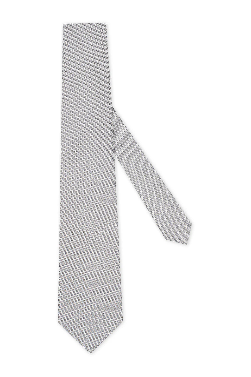 M.J. Bale - Emmett Silk Tie - Grey, 100% silk with a textured design and blue and white stripe silk tipping.