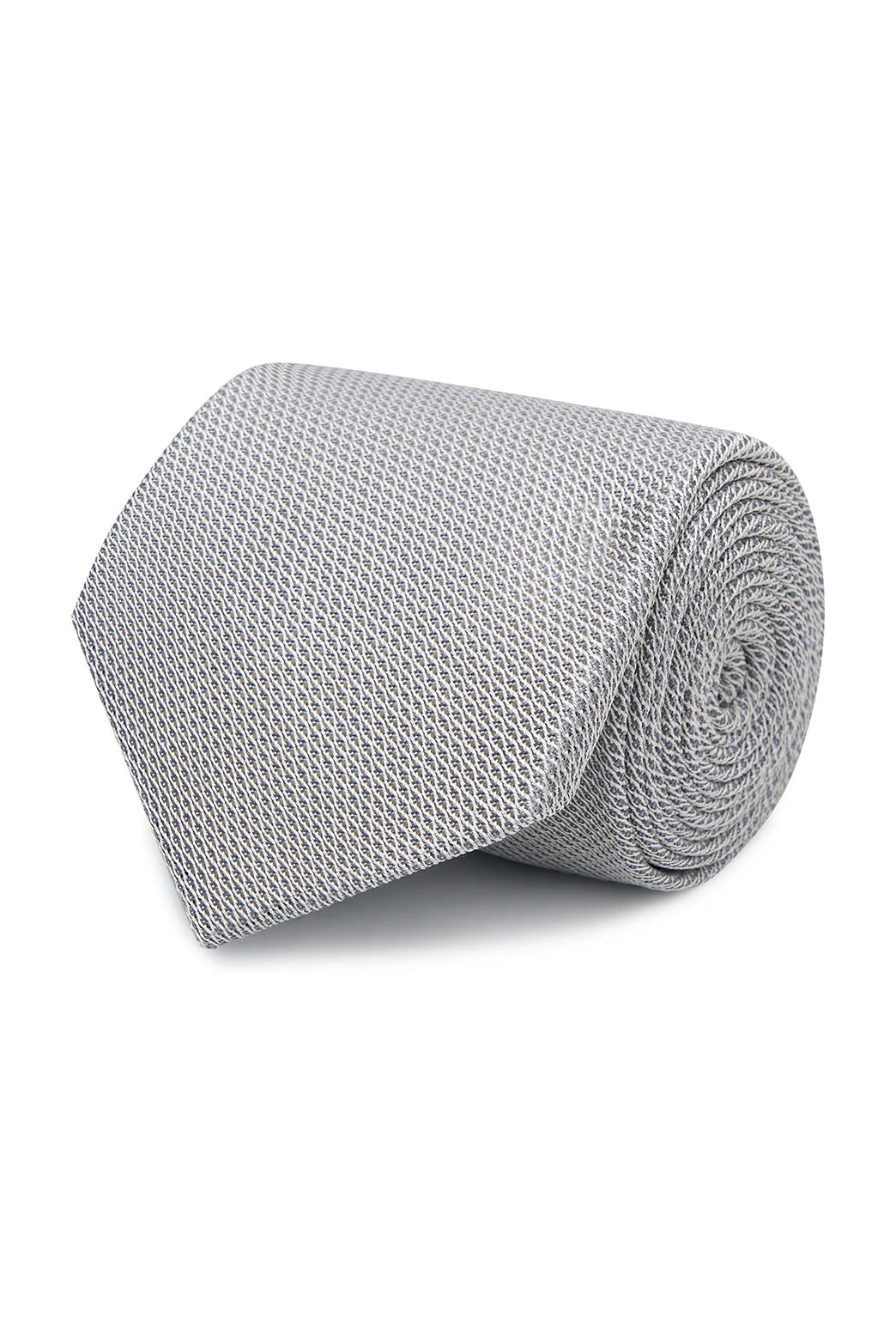 M.J. Bale - Emmett Silk Tie - Grey, textured grey silk tie with blue and white stripe silk tipping.