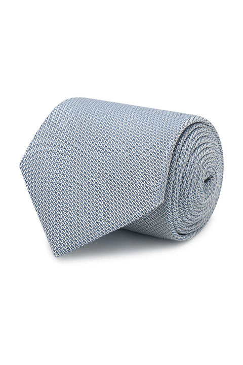 M.J. Bale - Emmett Silk Tie - Sky displayed in a rolled view showcasing its texture and blue color.