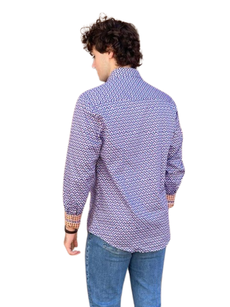 English Laundry - Geometric Cotton Shirt - Blue & Orange