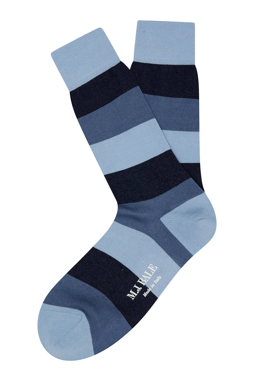 M.J. Bale - Filardi Sock - Stripe - Blue/Navy/Sky - Medium featuring striped design and premium cotton blend