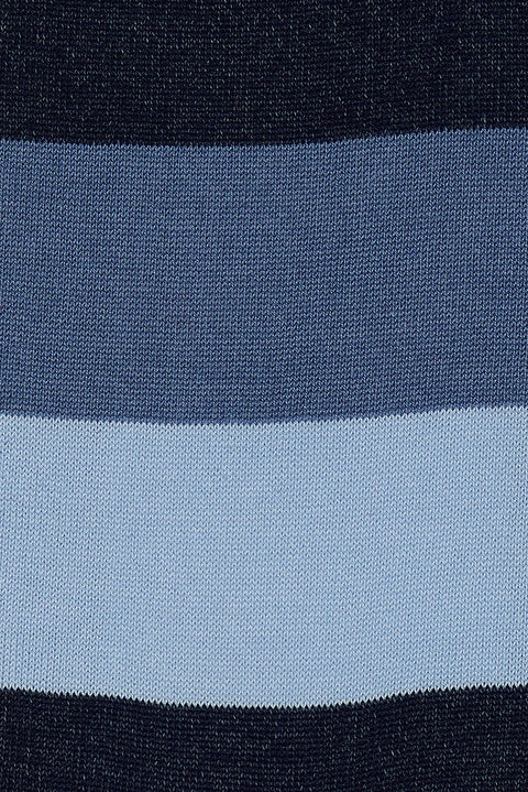 M.J. Bale - Filardi Sock - Stripe - Blue/Navy/Sky - Medium close-up of the striped design in blue and navy hues.