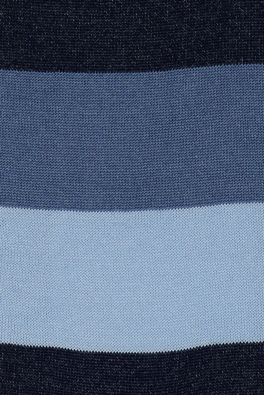 M.J. Bale - Filardi Sock - Stripe - Blue/Navy/Sky - Medium close-up of the striped design in blue and navy hues.