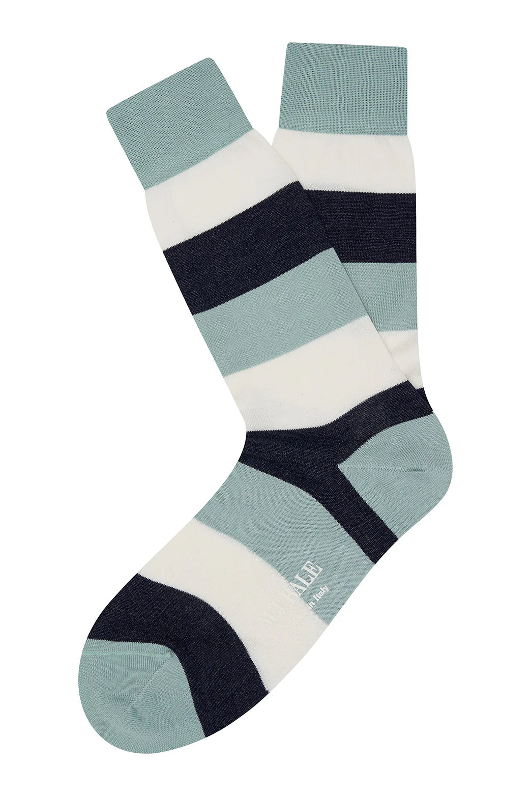 M.J. Bale - Filardi Sock - Stripe - Green Cream Navy - Medium featuring a premium Egyptian cotton blend.