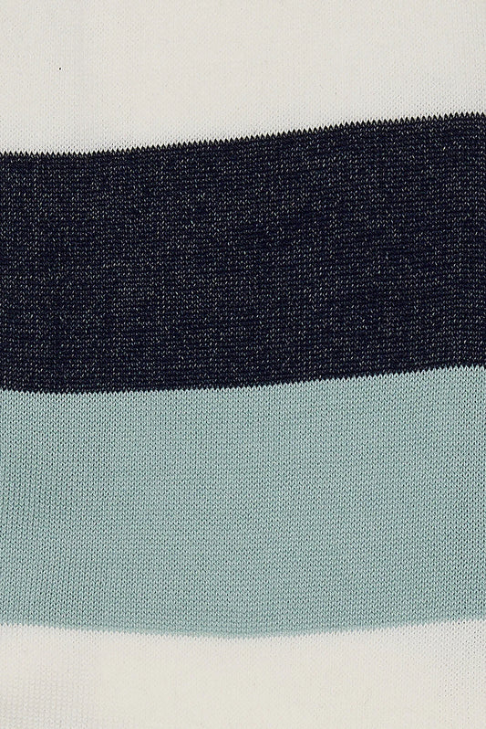 M.J. Bale - Filardi Sock - Stripe - Green Cream Navy - Medium close-up of fabric texture with stripes.