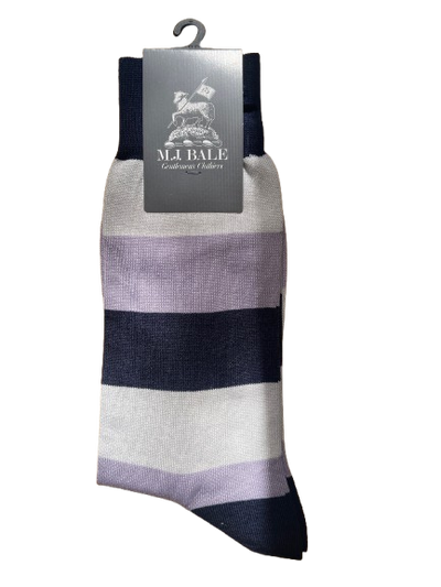M.J. Bale - Filardi Sock - Stripe - Lilac Grey Navy - Medium