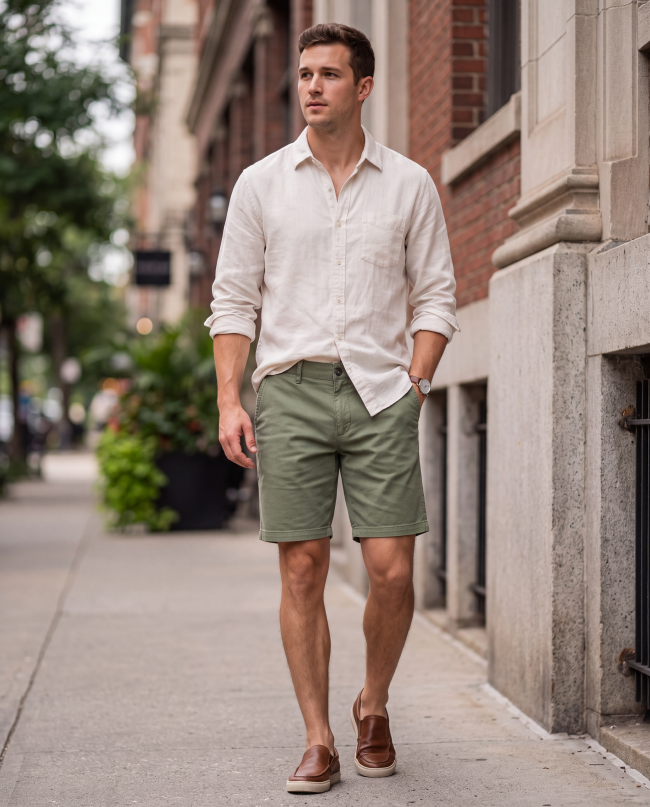 Boston Fine Tailoring - Finley Comfort Stretch Chino Shorts - Olive